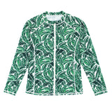 Women's Long Sleeve Rash Guard with Pockets | "Palm Leaf"-XS-Palm Leaf-SwimZip UPF 50+ Sun Protective Swimwear & UV Zipper Rash Guards-pos1