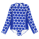 Girls Long Sleeve Surf Suit (One Piece Bodysuit) | "Oversized Dot"-6-12 Month-Dot-SwimZip UPF 50+ Sun Protective Swimwear & UV Zipper Rash Guards-pos1