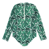 Women's Long Sleeve Surf Suit (One Piece Bodysuit) - "Palm Leaf"-SwimZip UPF 50+ Sun Protective Swimwear & UV Zipper Rash Guards-pos3