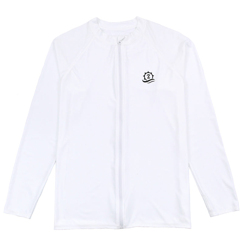 Men's Long Sleeve Rash Guard | “White”-Small-White-SwimZip UPF 50+ Sun Protective Swimwear & UV Zipper Rash Guards-pos1