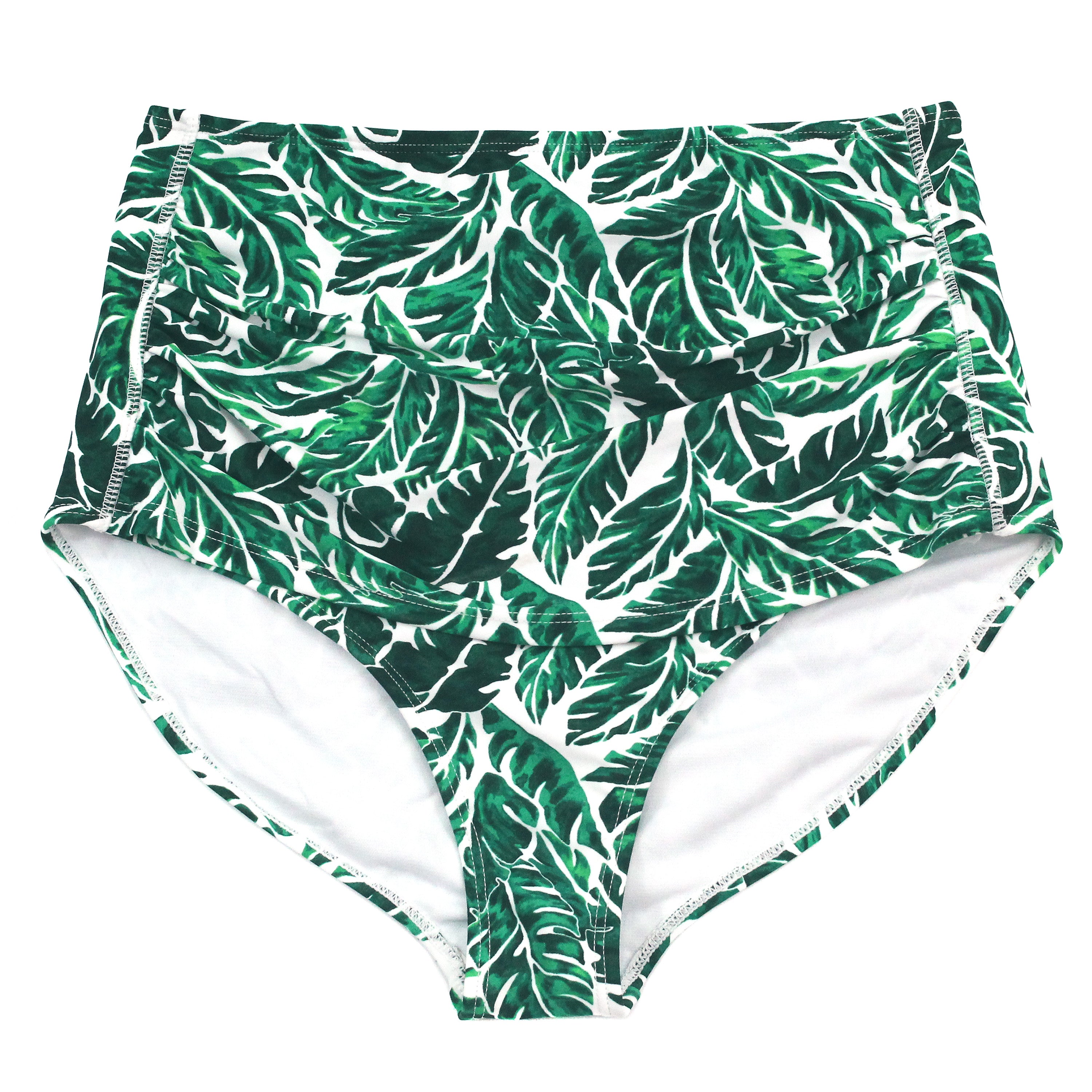 Women's High Waist Bikini Bottoms Ruched | "Palm Leaf"-XS-Palm Leaf-SwimZip UPF 50+ Sun Protective Swimwear & UV Zipper Rash Guards-pos1