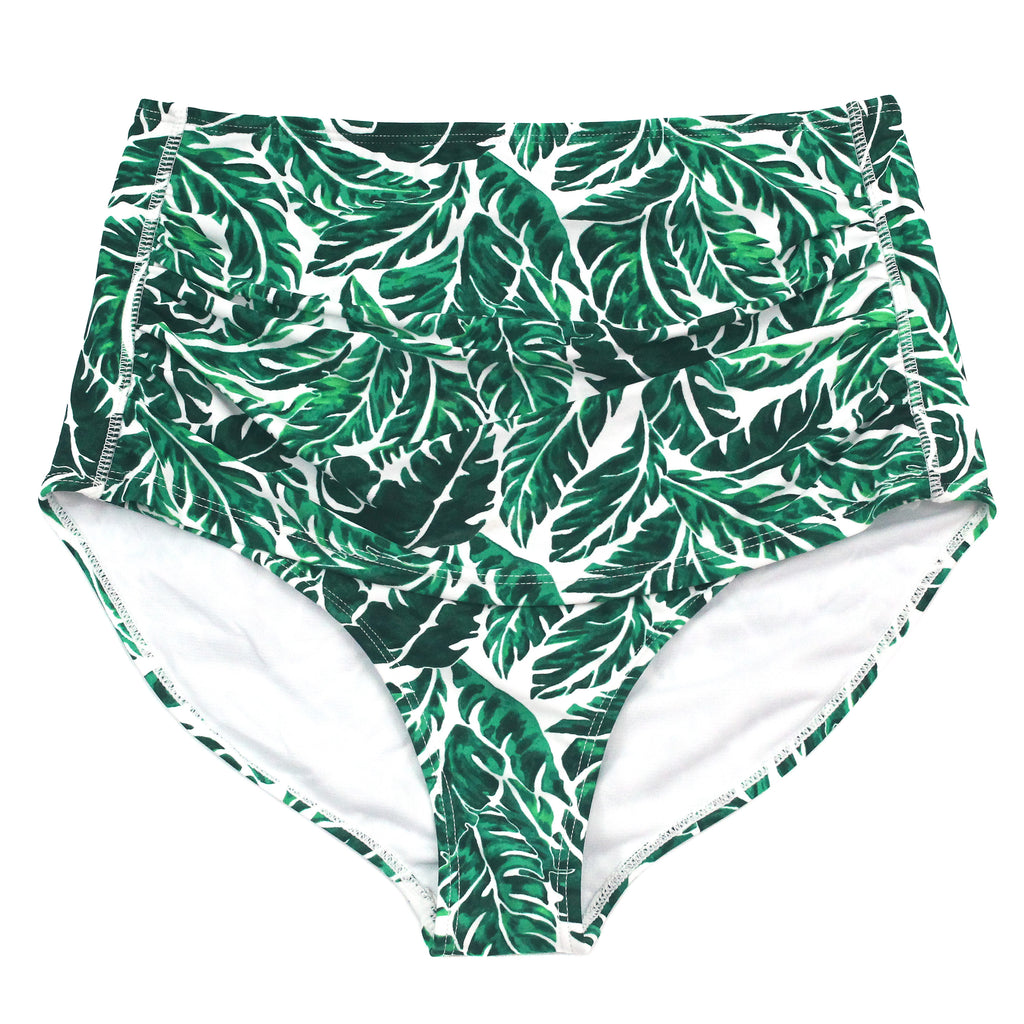 SwimZip Women's High Waist Bikini Bottoms - Palm Leaf Green - UPF 50+