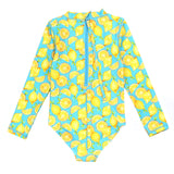 Girls Long Sleeve Surf Suit (One Piece Bodysuit) | "Lemons"-SwimZip UPF 50+ Sun Protective Swimwear & UV Zipper Rash Guards-pos3