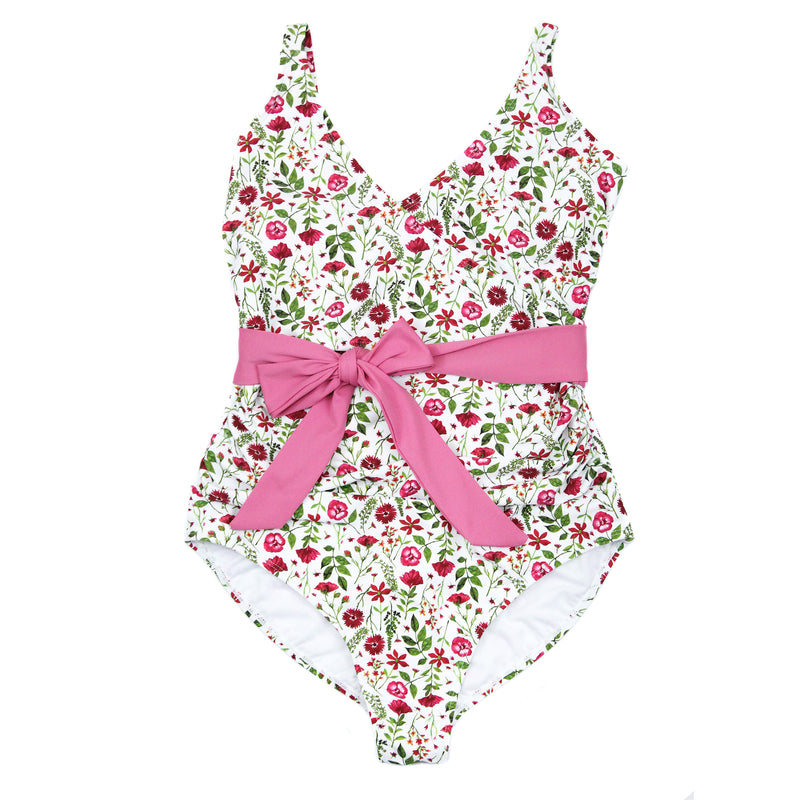 Women's One Piece Wrap Swimsuit - "Floral Garden"-XS-Floral Garden-SwimZip UPF 50+ Sun Protective Swimwear & UV Zipper Rash Guards-pos1