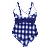 Women's One Piece Wrap Swimsuit - "Navy Gingham"-SwimZip UPF 50+ Sun Protective Swimwear & UV Zipper Rash Guards-pos3