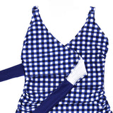 Women's One Piece Wrap Swimsuit - "Navy Gingham"-SwimZip UPF 50+ Sun Protective Swimwear & UV Zipper Rash Guards-pos4