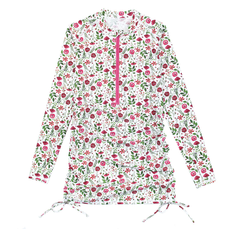 Women's Half Zip Swim Dress Cover Up | "Floral Garden"-XS-Floral Garden-SwimZip UPF 50+ Sun Protective Swimwear & UV Zipper Rash Guards-pos1