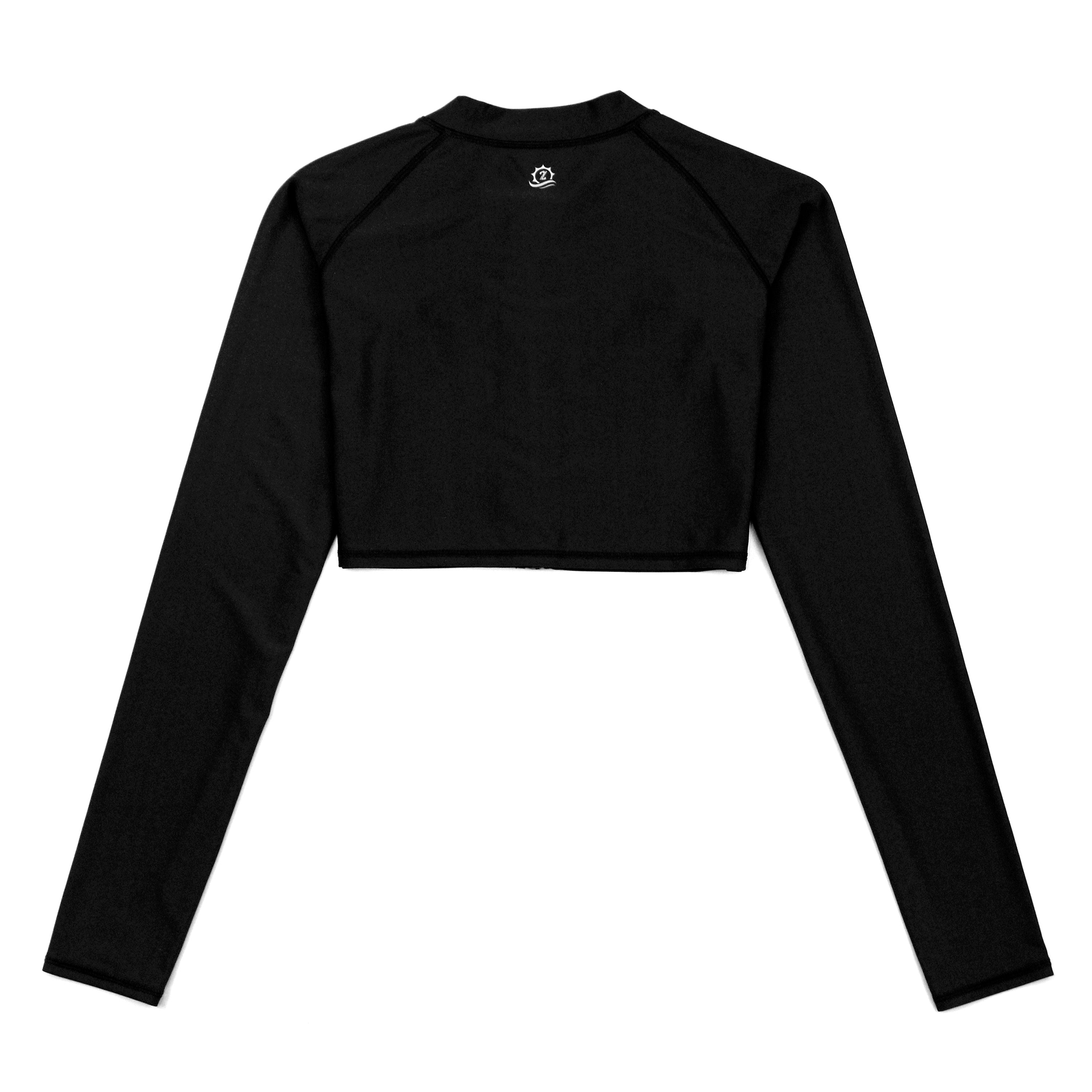 Women's Long Sleeve Crop Rash Guard | “Black”-SwimZip UPF 50+ Sun Protective Swimwear & UV Zipper Rash Guards-pos11