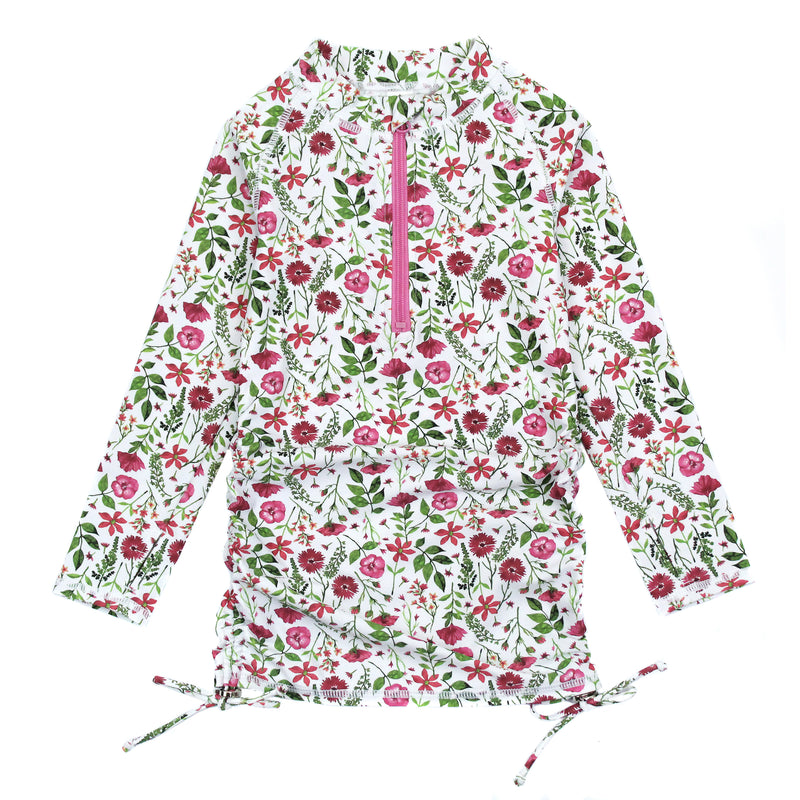 Girls Long Sleeve Swim Dress Cover Up | "Floral Garden"-2T-Floral Garden-SwimZip UPF 50+ Sun Protective Swimwear & UV Zipper Rash Guards-pos1