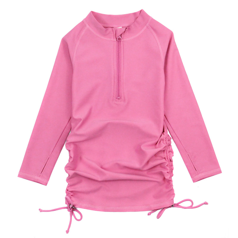 Girls Long Sleeve Swim Dress Cover Up | "Rose Pink"-2T-Pink-SwimZip UPF 50+ Sun Protective Swimwear & UV Zipper Rash Guards-pos1