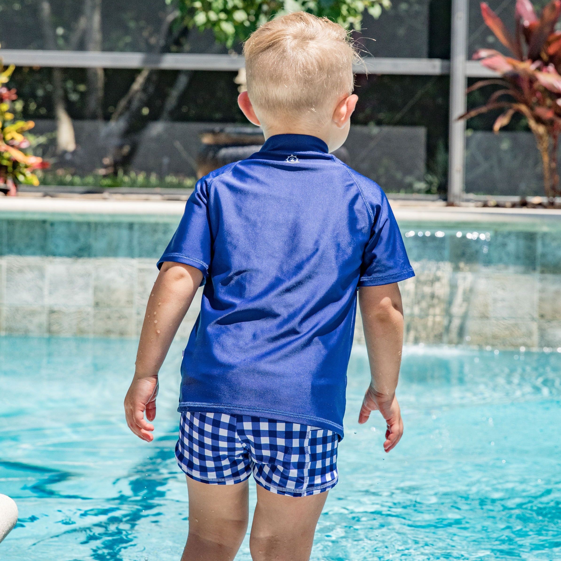 Kids Short Sleeve Zipper Rash Guard Swim Shirt | “Navy”-SwimZip UPF 50+ Sun Protective Swimwear & UV Zipper Rash Guards-pos4