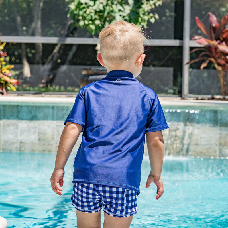 Kids Euro Swim Shorties | "Navy Gingham"-SwimZip UPF 50+ Sun Protective Swimwear & UV Zipper Rash Guards-pos3