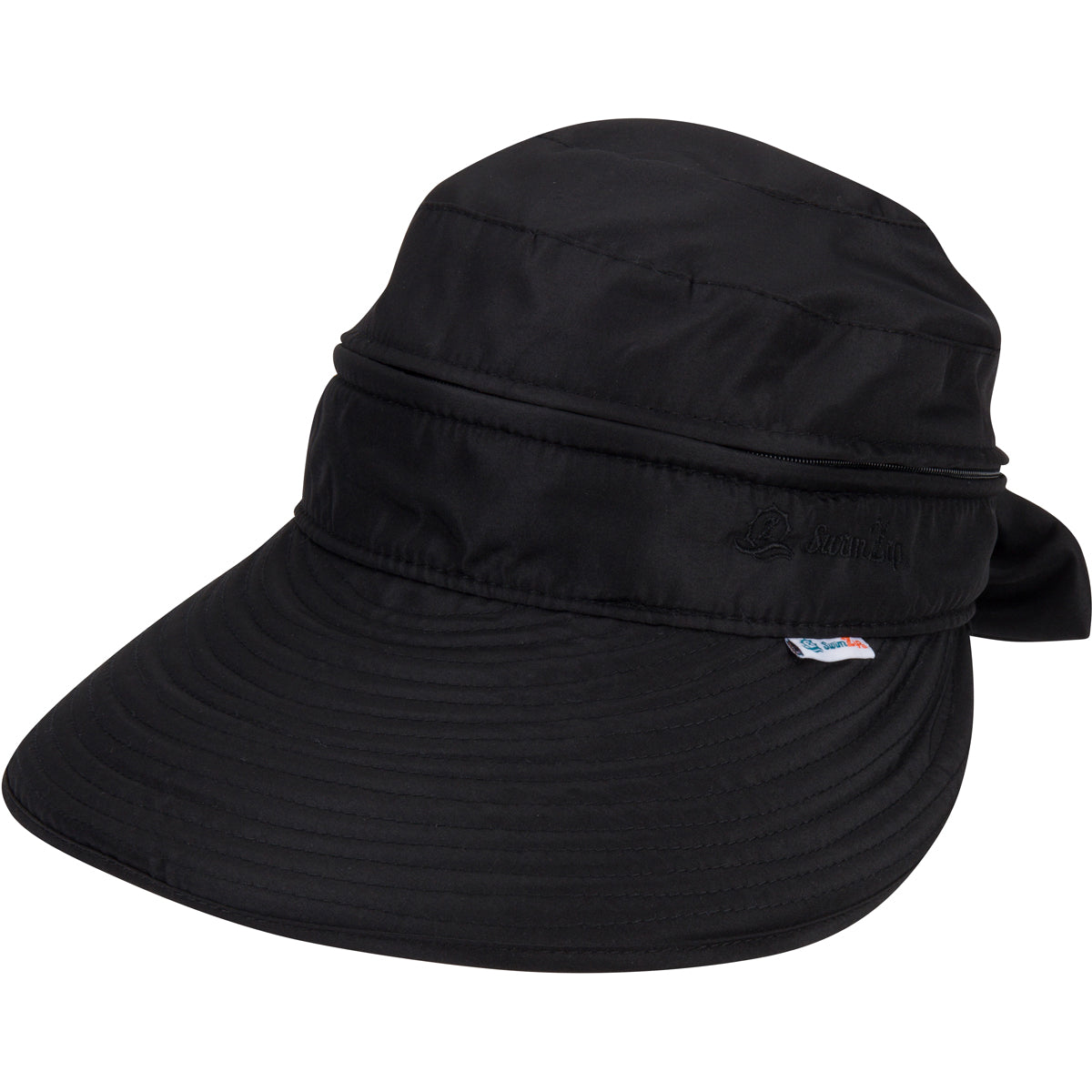 Women's Zip Off Adjustable Sun Visor + Sun Hat - Black-Adult-Black-SwimZip UPF 50+ Sun Protective Swimwear & UV Zipper Rash Guards-pos1