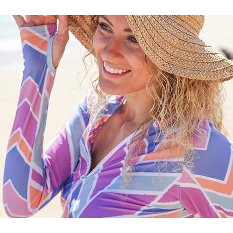 Women's Long Sleeve Rash Guard Swim Shirt - "Cali Girl"-SwimZip UPF 50+ Sun Protective Swimwear & UV Zipper Rash Guards-pos2