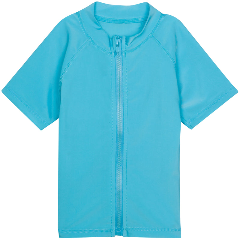 Kids Short Sleeve Zipper Rash Guard Swim Shirt | “Aqua”-0-3 Month-Aqua-SwimZip UPF 50+ Sun Protective Swimwear & UV Zipper Rash Guards-pos1