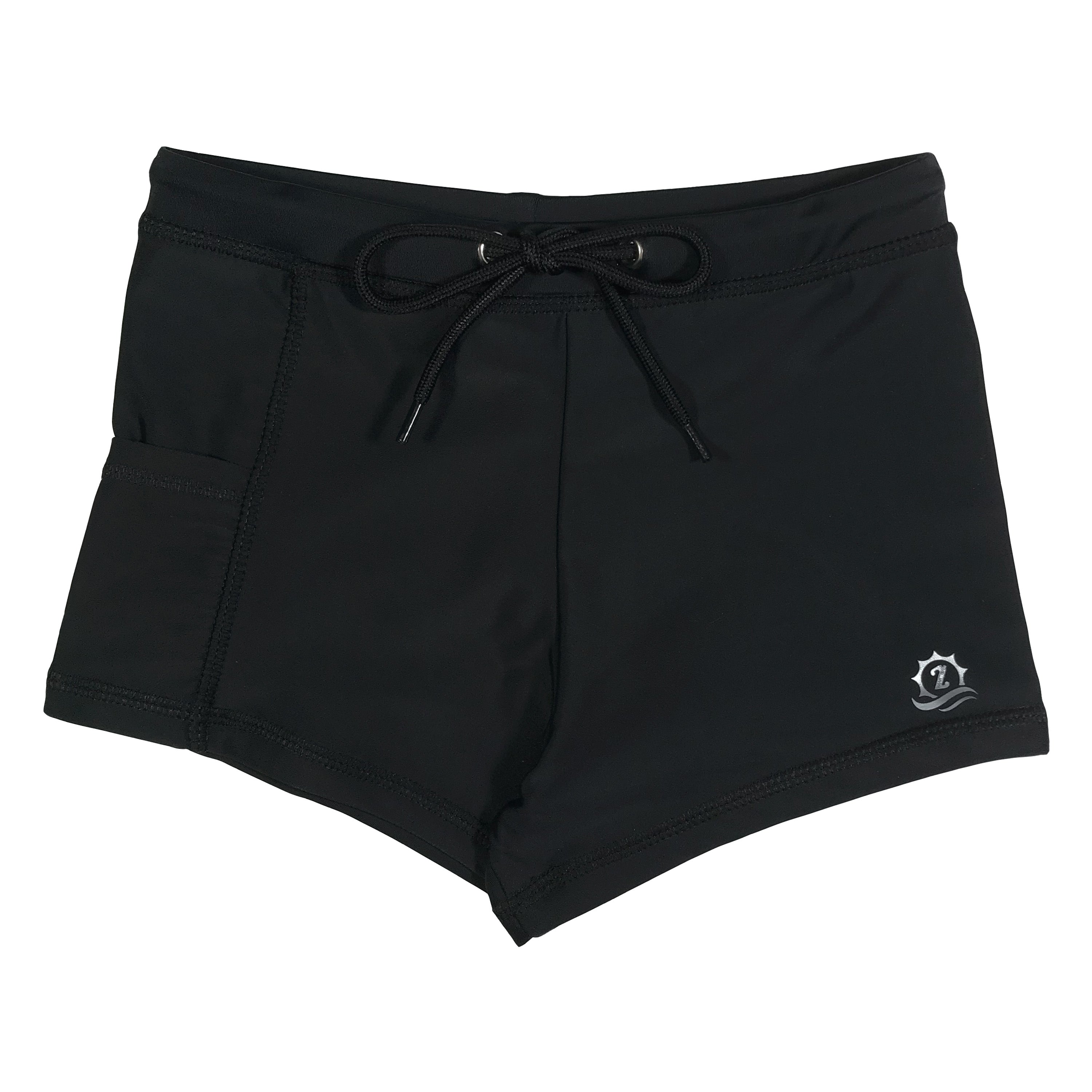 SwimZip Kid's Euro Swim Shorties Trunks - Black - UPF Sun Protection