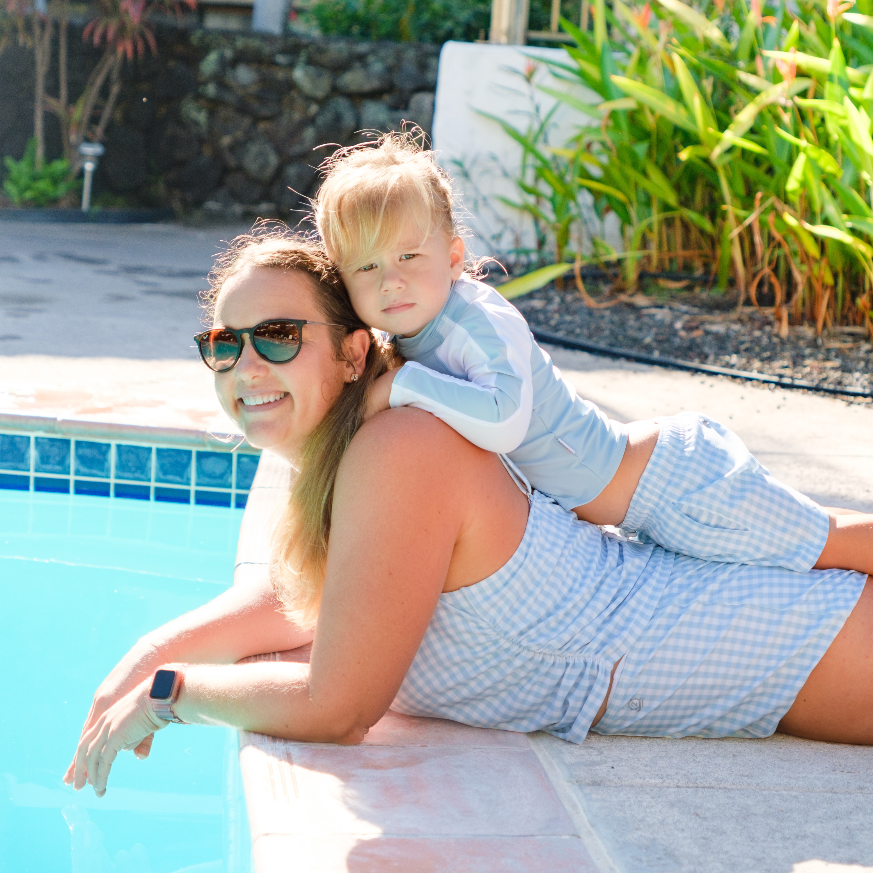 Boys Long Sleeve Zipper Rash Guard and Swim Trunk Set | "Blue Gingham"-SwimZip UPF 50+ Sun Protective Swimwear & UV Zipper Rash Guards-pos7