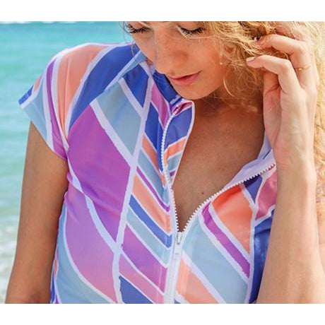Women's Short Sleeve Fitted Rash Guard Swim Shirt - "Cali Girl"-SwimZip UPF 50+ Sun Protective Swimwear & UV Zipper Rash Guards-pos2