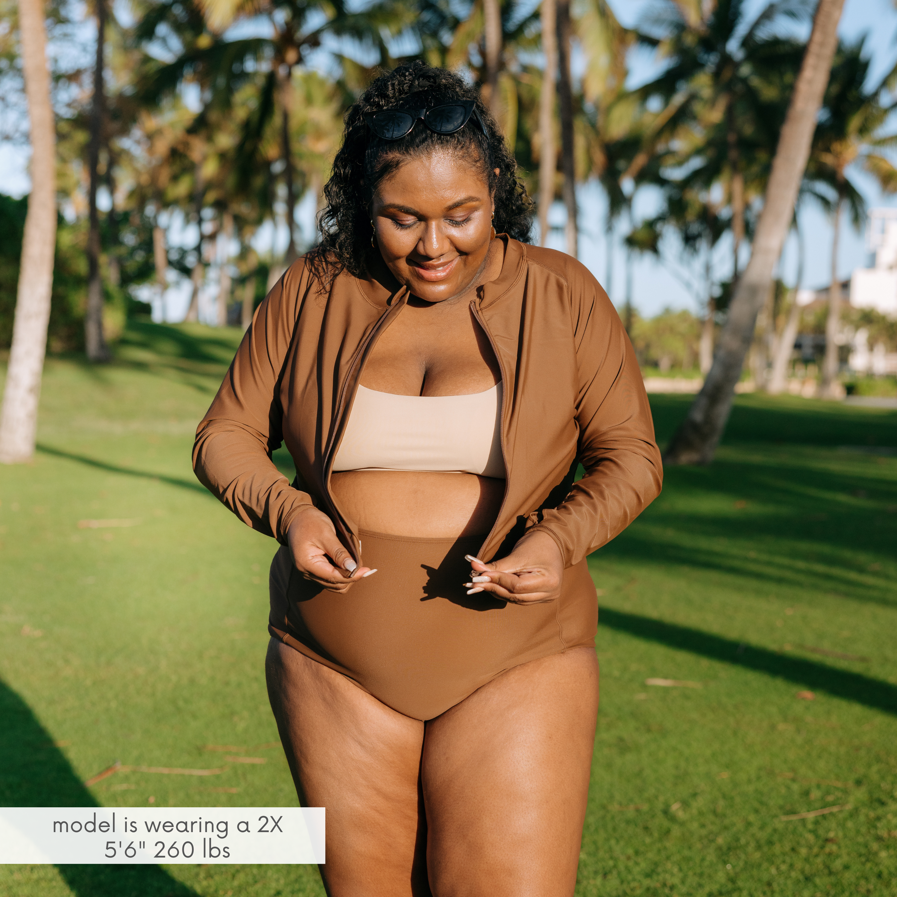 Women's Long Sleeve Crop Rash Guard | “Cold Brew”-SwimZip UPF 50+ Sun Protective Swimwear & UV Zipper Rash Guards-pos5