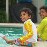 Boys Long Sleeve Zipper Rash Guard and Swim Trunk Set | "Joyful"