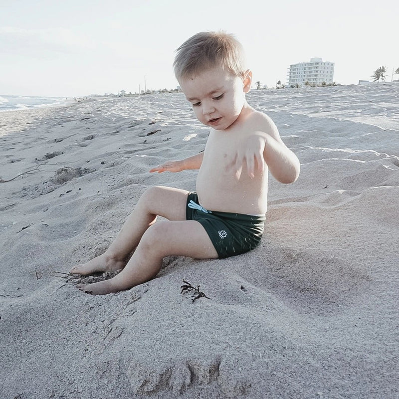 Kids Euro Swim Shorties | "Hunter Green"-SwimZip UPF 50+ Sun Protective Swimwear & UV Zipper Rash Guards-pos2