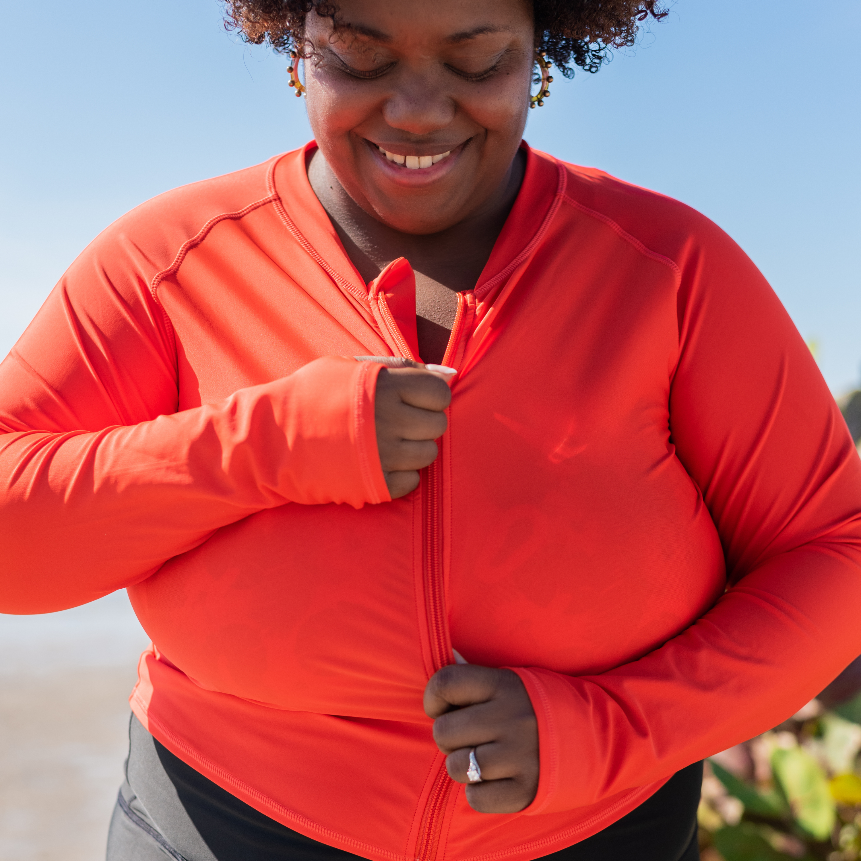 Women's Long Sleeve Crop Rash Guard | “Fiesta Red”-SwimZip UPF 50+ Sun Protective Swimwear & UV Zipper Rash Guards-pos10