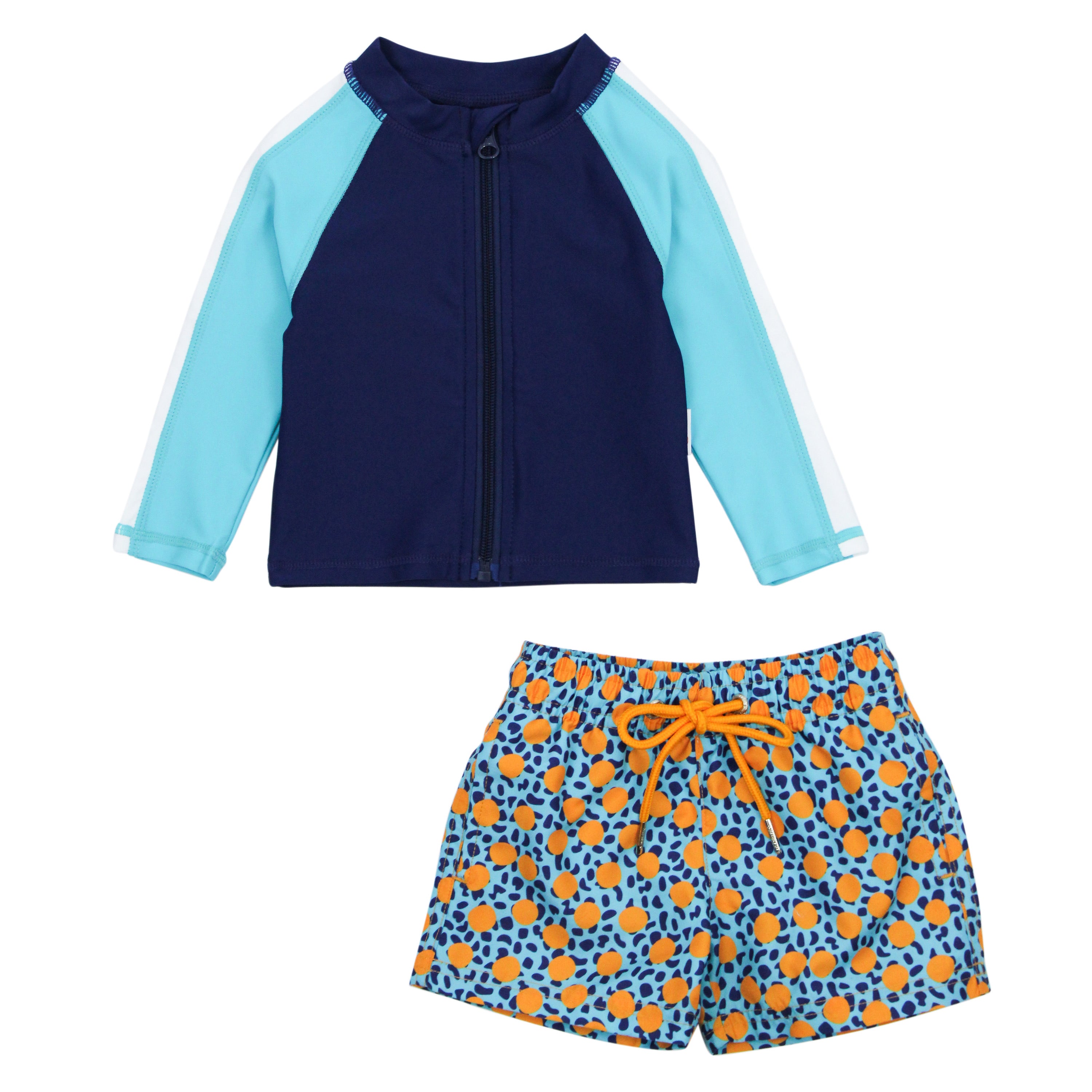 Boys Long Sleeve Zipper Rash Guard and Swim Trunk Set | "Geo Party"-SwimZip UPF 50+ Sun Protective Swimwear & UV Zipper Rash Guards-pos1