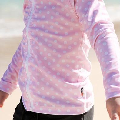 Girls Long Sleeve Rash Guard - “Sassy Surfer” Pink-SwimZip UPF 50+ Sun Protective Swimwear & UV Zipper Rash Guards-pos4