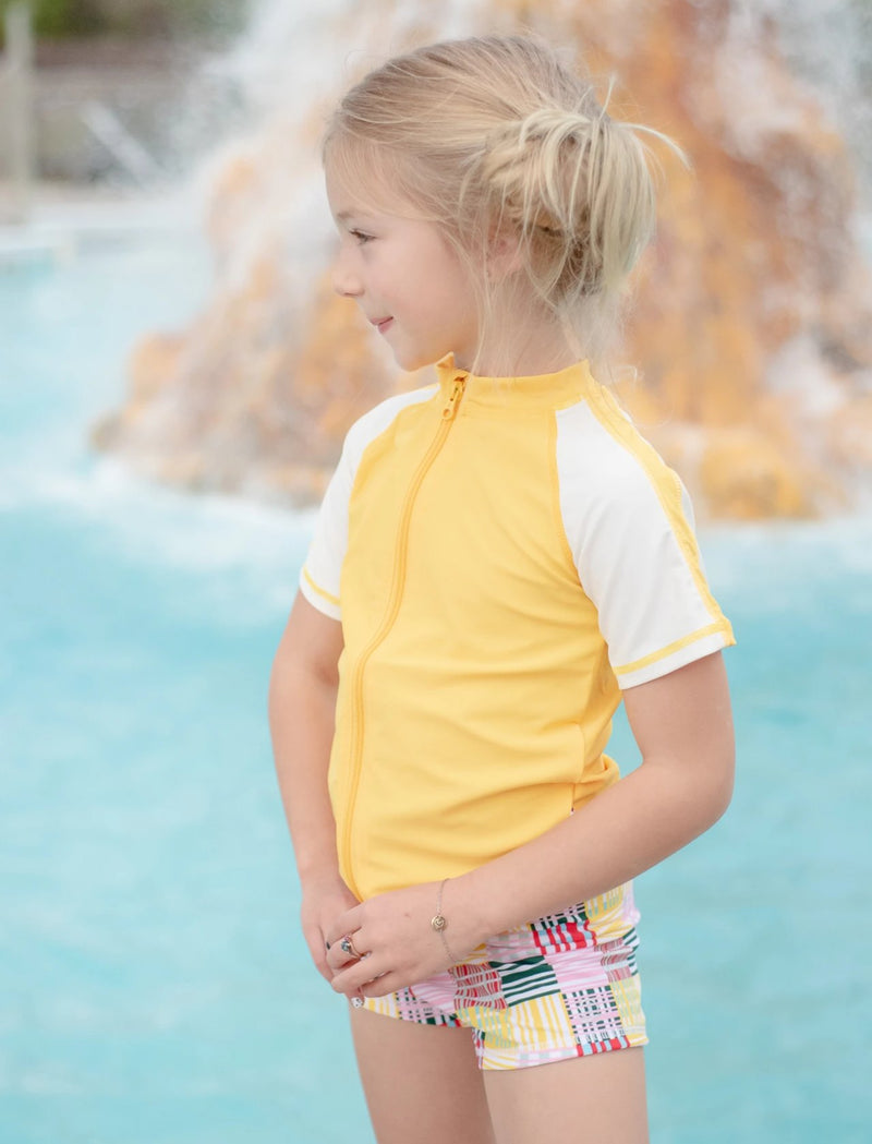 Kids Euro Shorties + Short Sleeve Rash Guard Set - Madras Mania-SwimZip UPF 50+ Sun Protective Swimwear & UV Zipper Rash Guards-pos7