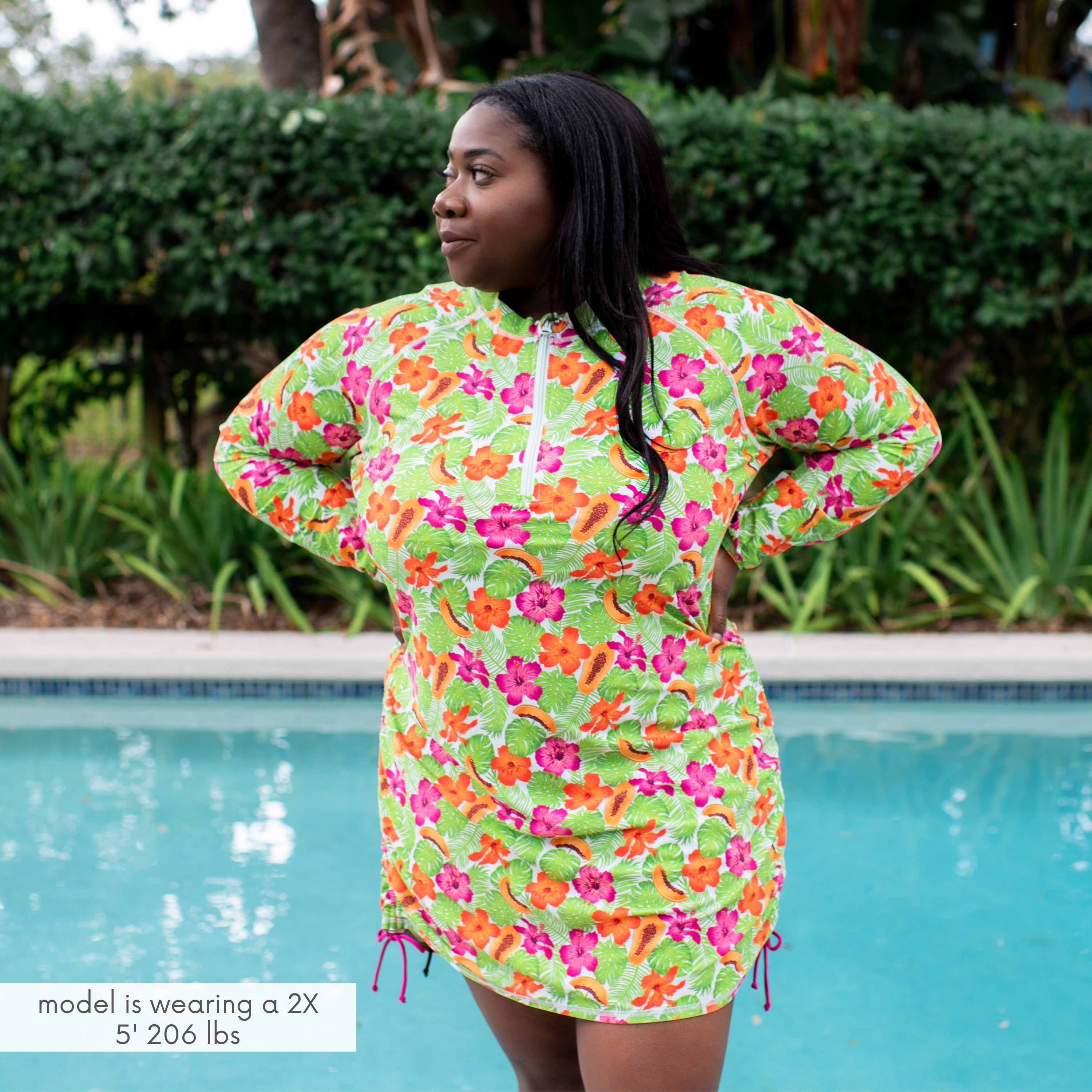 Women's Half Zip Swim Dress Cover Up | "Hibiscus"-SwimZip UPF 50+ Sun Protective Swimwear & UV Zipper Rash Guards-pos2