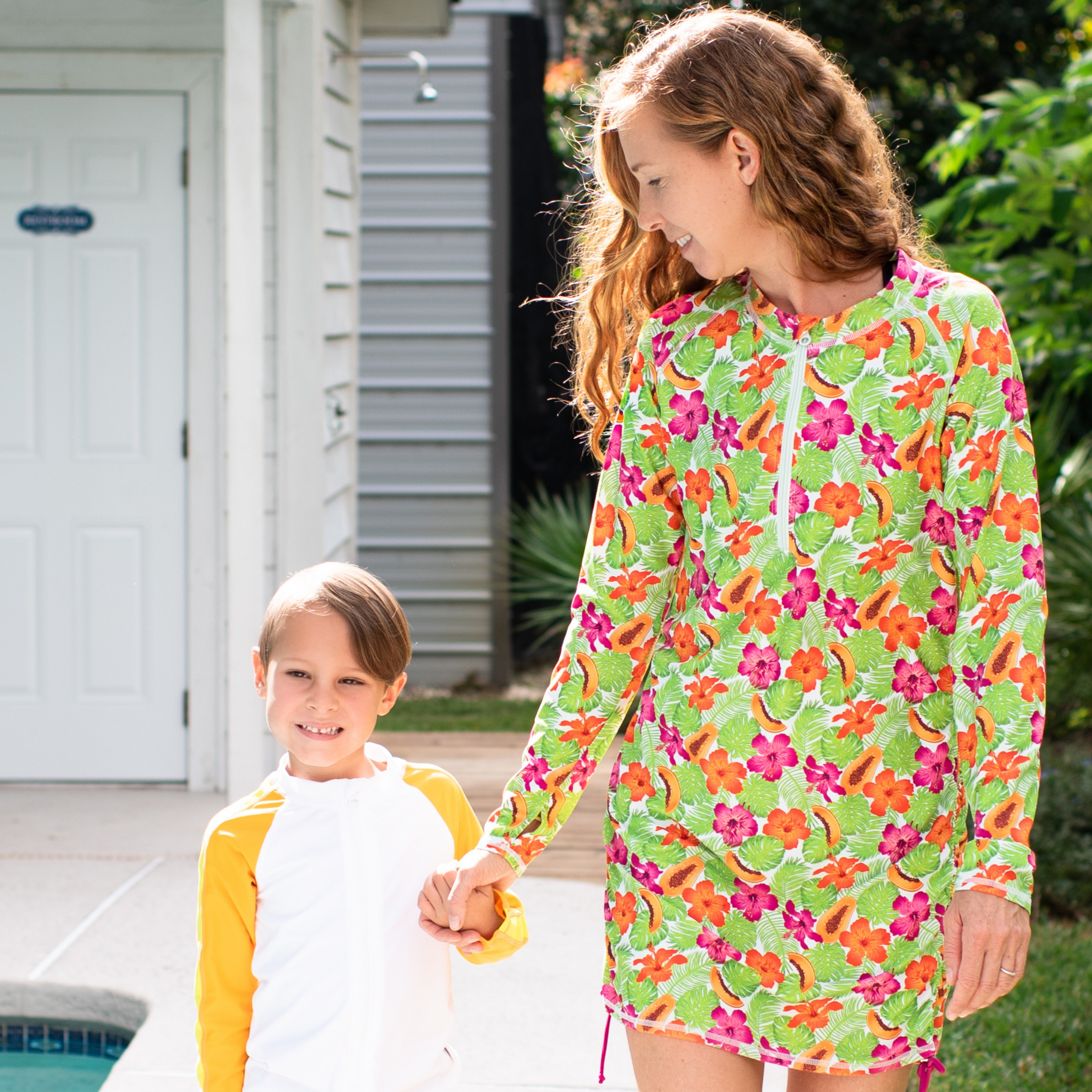 Women's Half Zip Swim Dress Cover Up | "Hibiscus"-SwimZip UPF 50+ Sun Protective Swimwear & UV Zipper Rash Guards-pos6