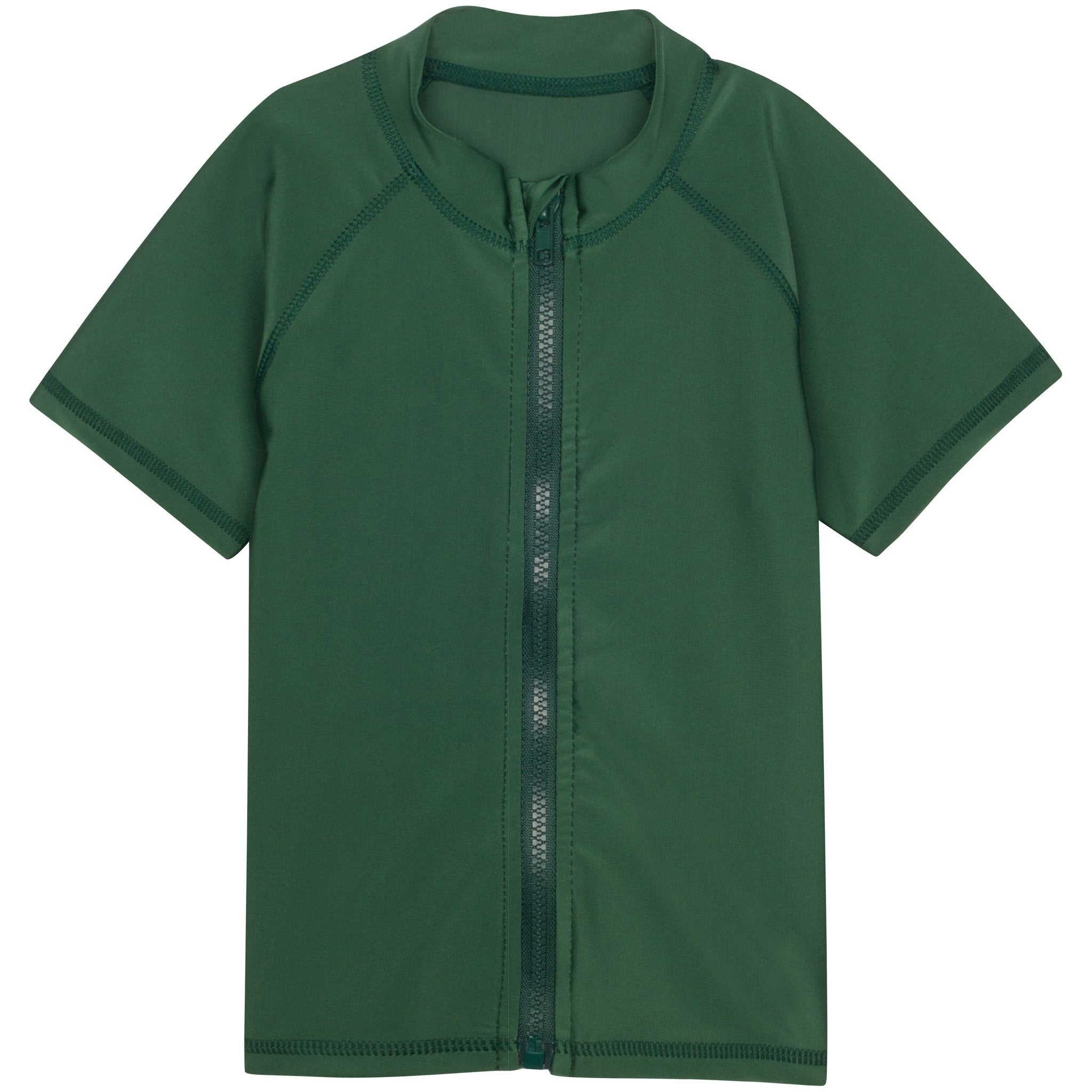 Kids Short Sleeve Zipper Rash Guard Swim Shirt | “Hunter Green”-0-3 Month-Hunter Green-SwimZip UPF 50+ Sun Protective Swimwear & UV Zipper Rash Guards-pos1