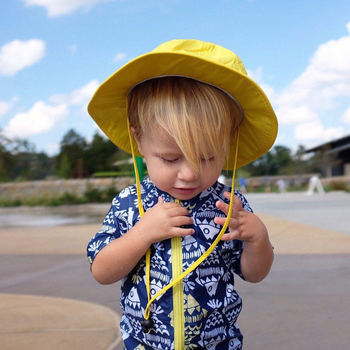 SwimZip Boy's Short Sleeve Rash Guard & Swim Trunks Fish Bone Navy