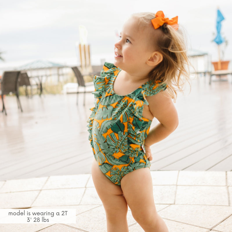Girls Ruffle One-Piece Swimsuit | "Too Sweet" The Tropics-SwimZip UPF 50+ Sun Protective Swimwear & UV Zipper Rash Guards-pos2