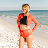 Women's Long Sleeve Crop Rash Guard | “Fiesta Red”-SwimZip UPF 50+ Sun Protective Swimwear & UV Zipper Rash Guards-pos10