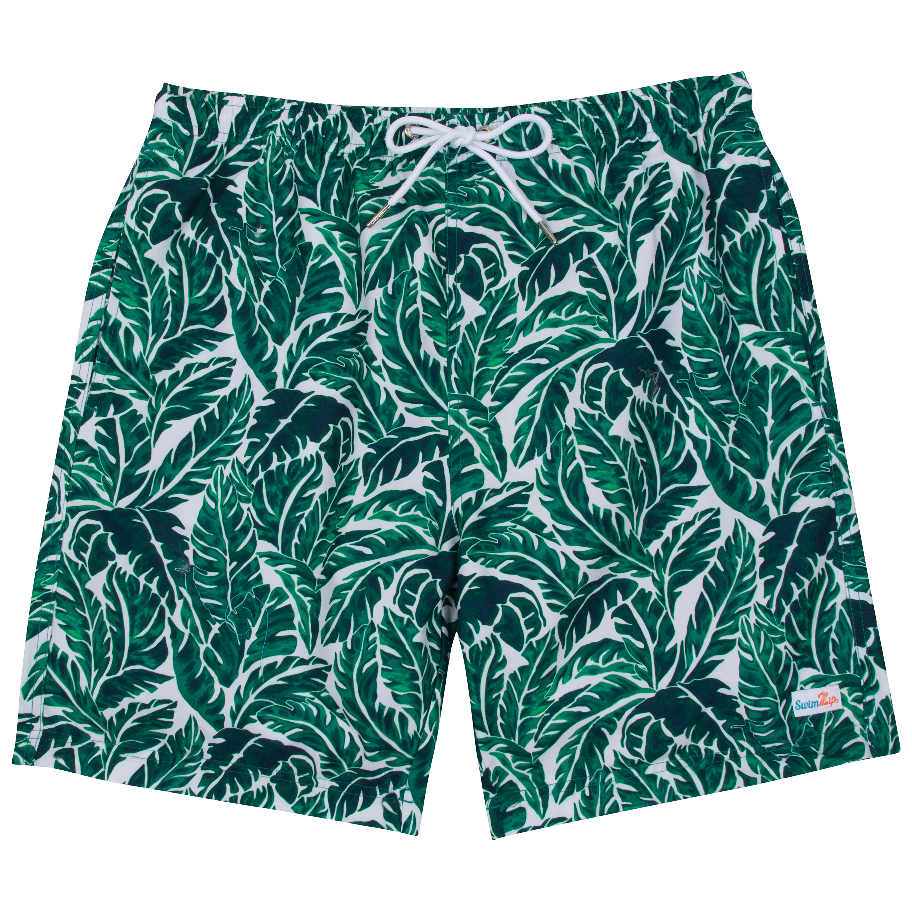 Men's 8" Swim Trunks Boxer Brief Liner | "Palm Leaf"-S-Palm Leaf-SwimZip UPF 50+ Sun Protective Swimwear & UV Zipper Rash Guards-pos1