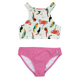 Girls Halter Top Bikini Set (2 Piece) | "Tropical Birds"-2T-Tropical Birds-SwimZip UPF 50+ Sun Protective Swimwear & UV Zipper Rash Guards-pos1
