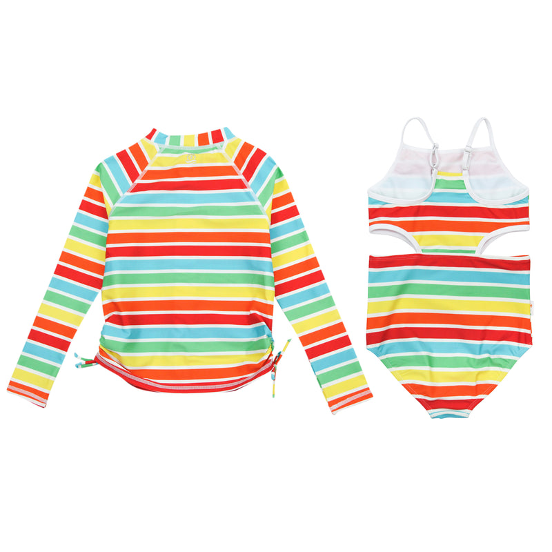 Girls One-Piece Cut Out Swimsuit + Long Sleeve Rash Guard Set (2 Piece) - "Rainbow"-SwimZip UPF 50+ Sun Protective Swimwear & UV Zipper Rash Guards-pos7