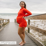 Women's Half Zip Swim Dress Cover Up | "Fiesta Red"-SwimZip UPF 50+ Sun Protective Swimwear & UV Zipper Rash Guards-pos9