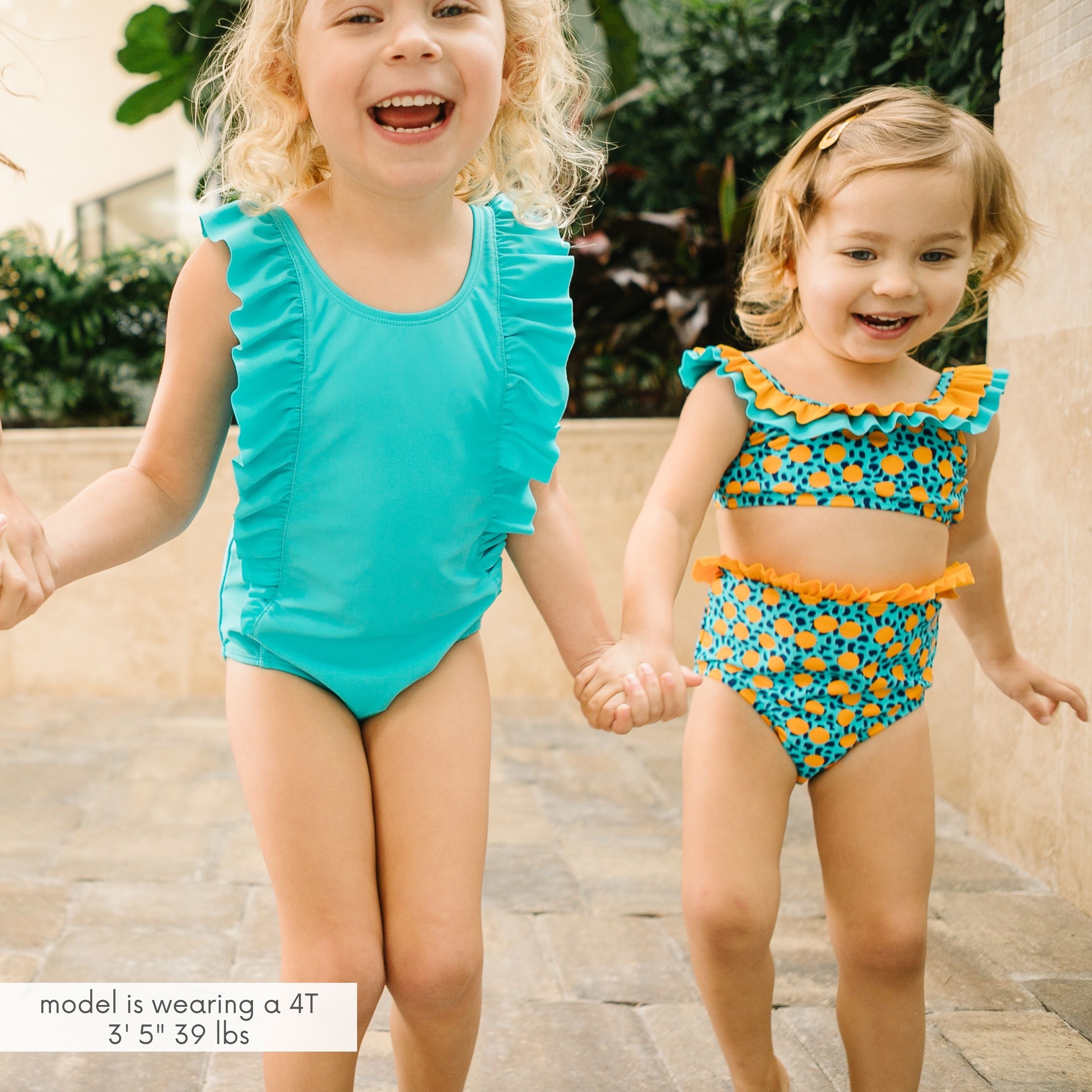 Girls Ruffle One-Piece Swimsuit | "Too Sweet" Scuba Blue-SwimZip UPF 50+ Sun Protective Swimwear & UV Zipper Rash Guards-pos10