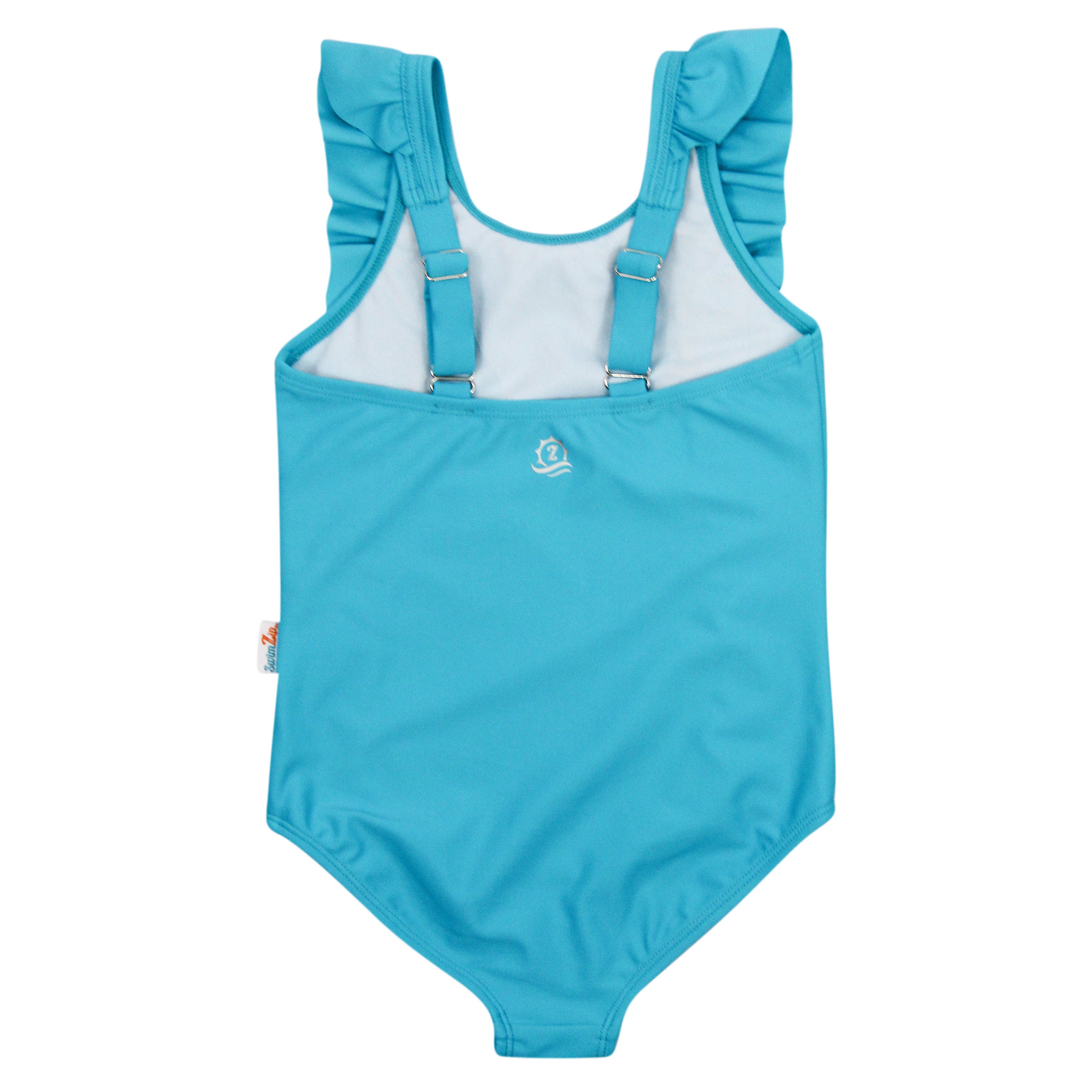 Girls Ruffle One-Piece Swimsuit | "Too Sweet" Scuba Blue-SwimZip UPF 50+ Sun Protective Swimwear & UV Zipper Rash Guards-pos17