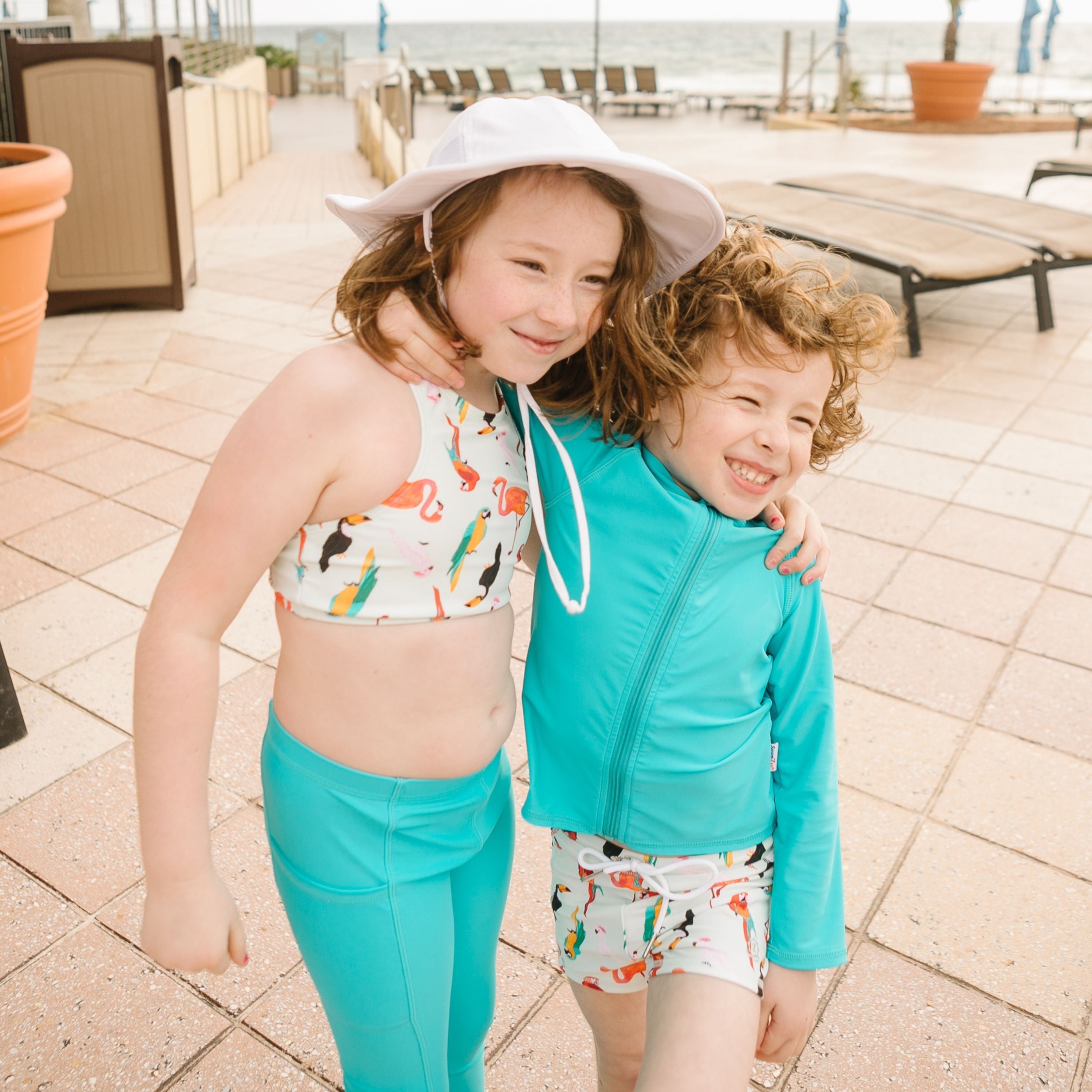 Kids Euro Swim Shorties | "Tropical Birds"-SwimZip UPF 50+ Sun Protective Swimwear & UV Zipper Rash Guards-pos7