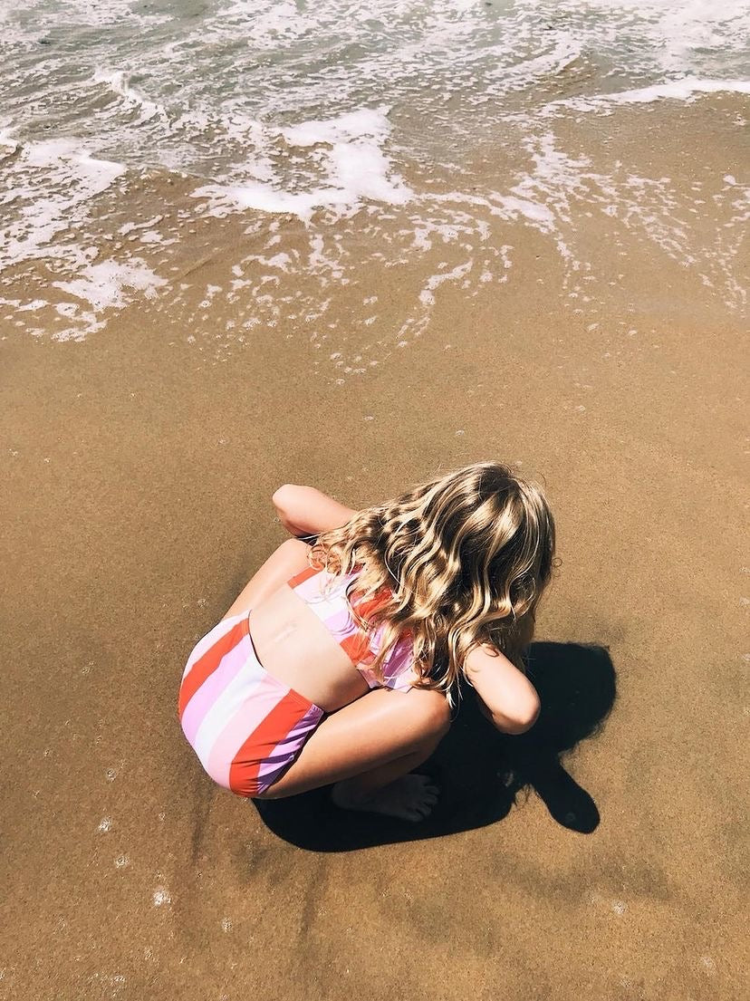 SwimZip Girl's Halter Top Swim Set - Peachy Stripe - Sun Protection