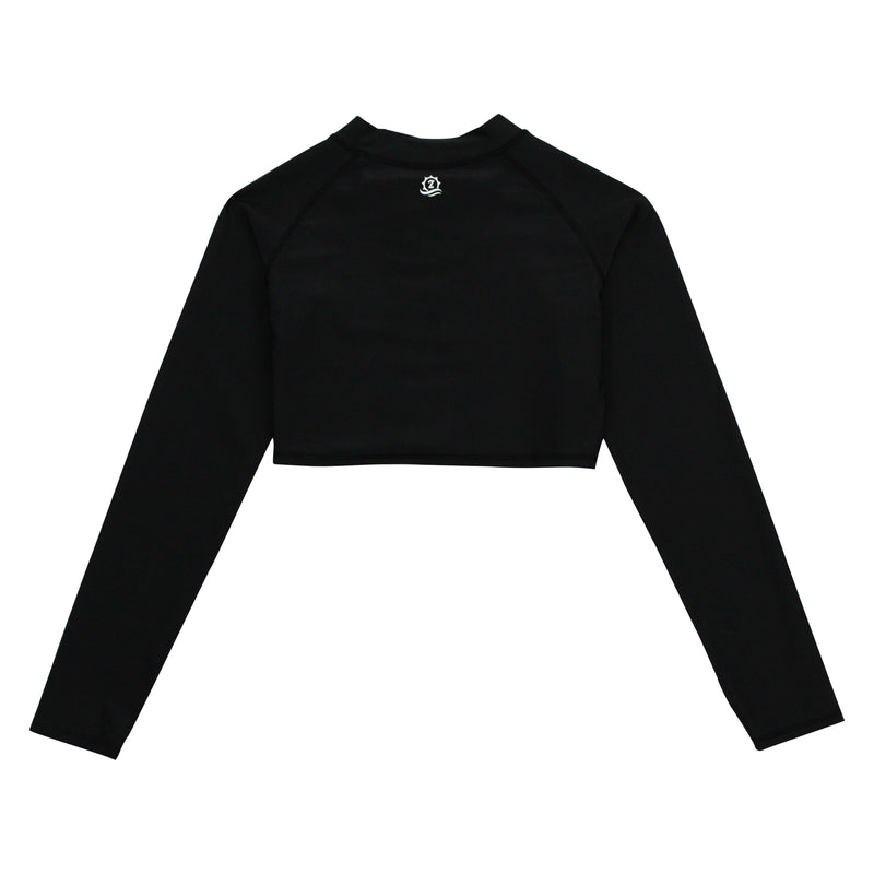 Girls Long Sleeve Crop Rash Guard | "Black"-SwimZip UPF 50+ Sun Protective Swimwear & UV Zipper Rash Guards-pos8
