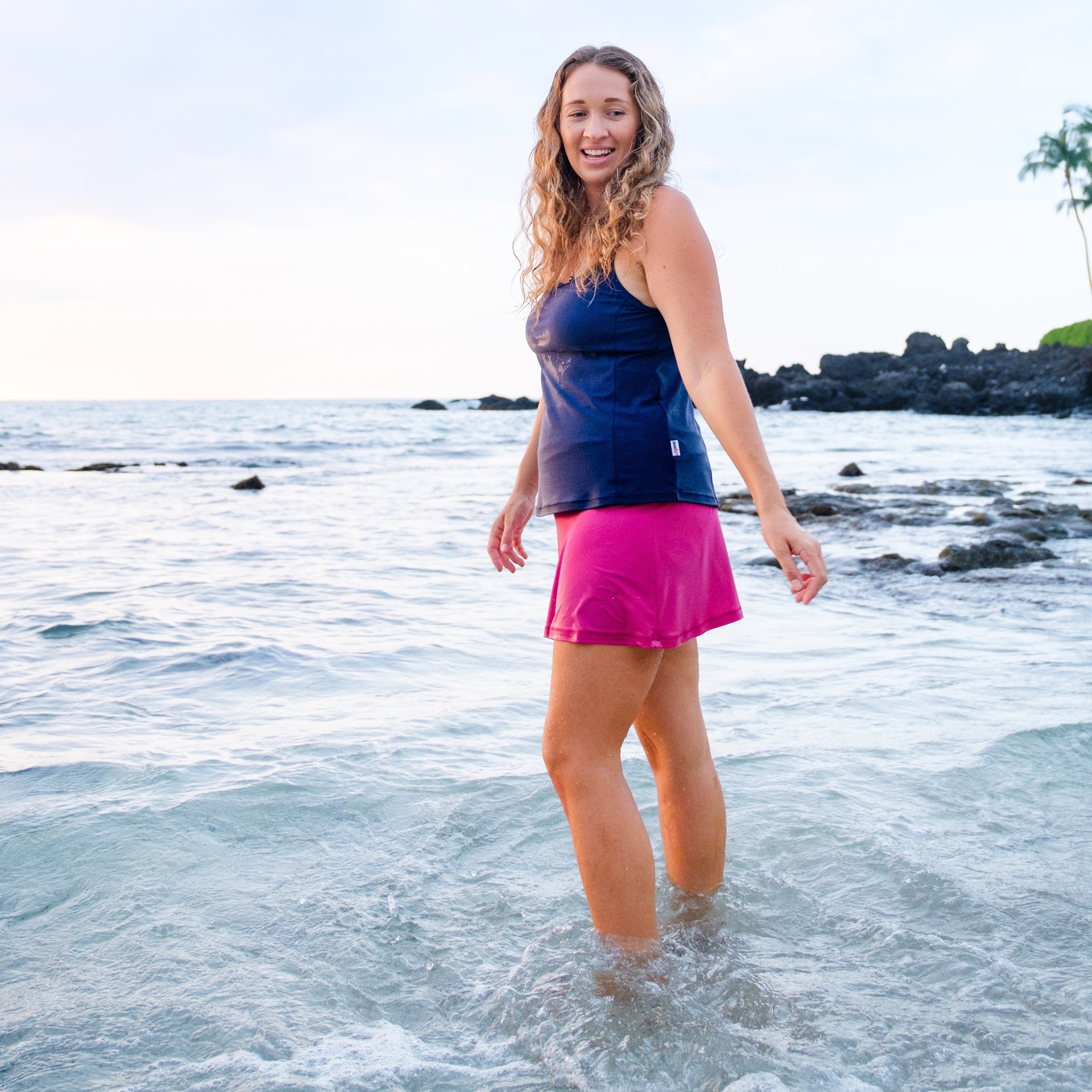 Women's A-Line Swim Skirt Swim Bottom | "Fuchsia"-SwimZip UPF 50+ Sun Protective Swimwear & UV Zipper Rash Guards-pos2