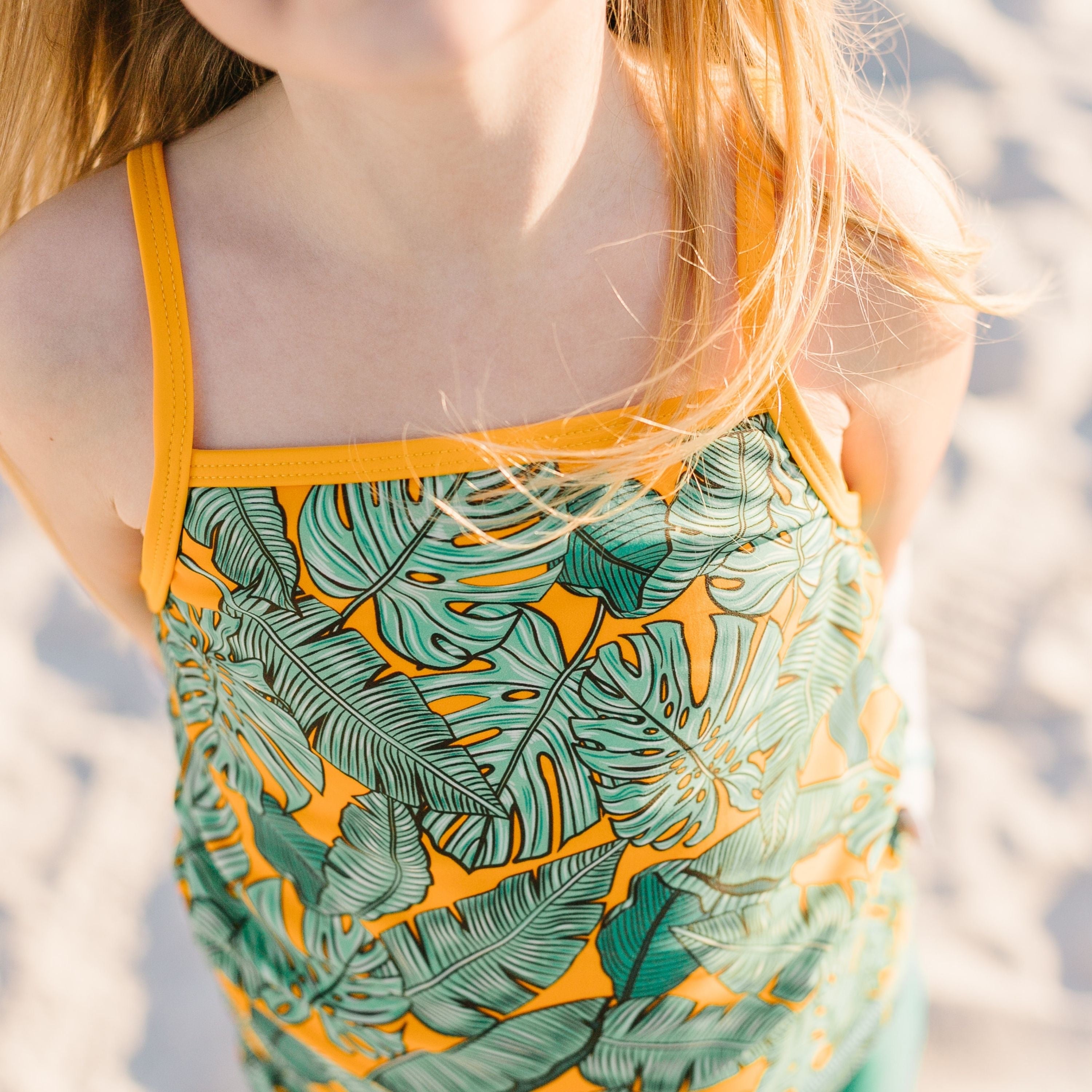 Tropical Print Swimsuit Set 2021 Girls' 2-Piece Sun Protection Rash