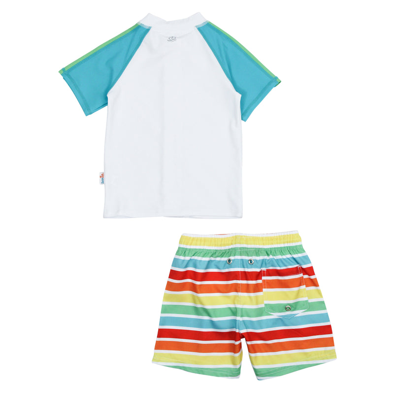 Boys Short Sleeve Zipper Rash Guard and Swim Trunk Set | "Rainbow"-SwimZip UPF 50+ Sun Protective Swimwear & UV Zipper Rash Guards-pos3