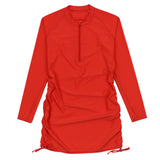 Women's Half Zip Swim Dress Cover Up | "Fiesta Red"-XS-Red-SwimZip UPF 50+ Sun Protective Swimwear & UV Zipper Rash Guards-pos1