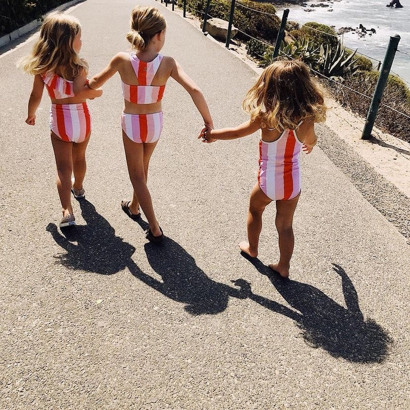 Girls Halter Top Bikini Set (2 Piece) | "Peachy Stripes"-SwimZip UPF 50+ Sun Protective Swimwear & UV Zipper Rash Guards-pos4