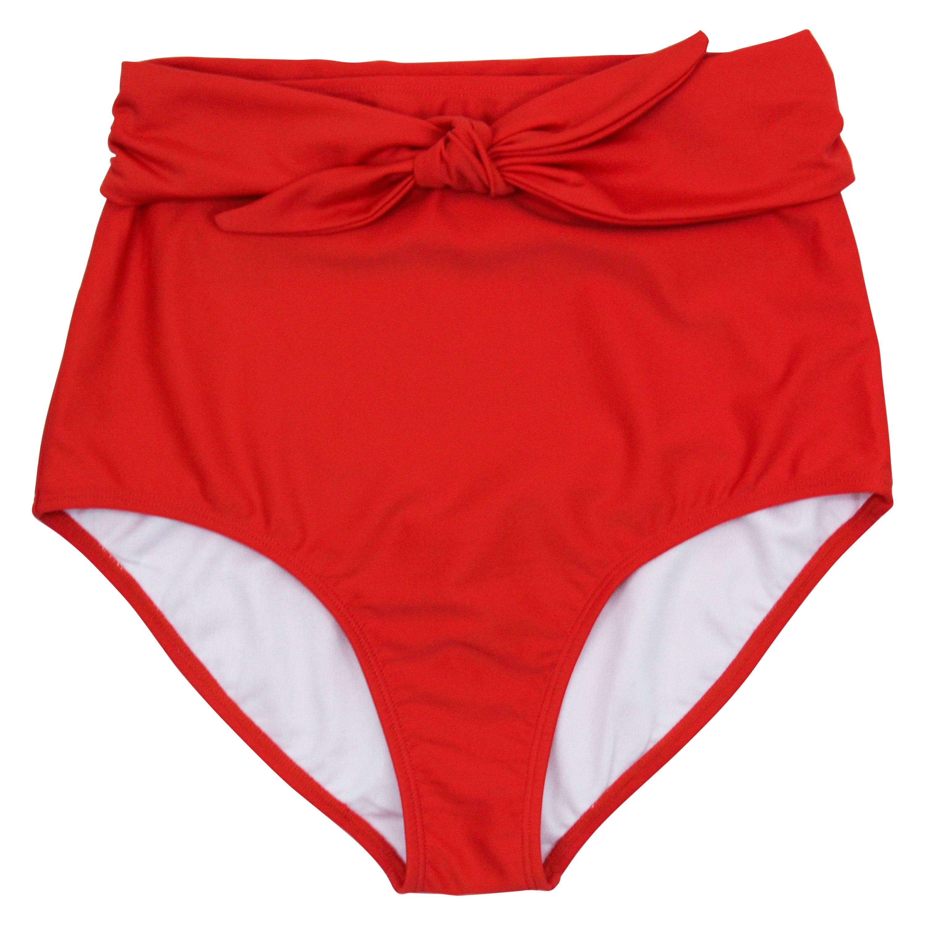 Women's High Waist Bikini Bottoms Tie Front | "Fiesta Red"-XS-Fiesta Red-SwimZip UPF 50+ Sun Protective Swimwear & UV Zipper Rash Guards-pos1